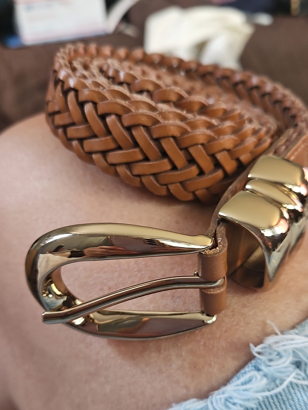 MADEWELL Woven Leather Belt with Gold Buckle - Tan